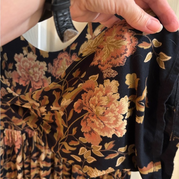 Free People Black and Gold Floral Long Sleeve Boho Revival Dress, Size M - Picture 4 of 5